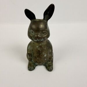 Vintage Wal-Mart Brass Bunny Rabbit Figurine Made in Taiwan Patina Decor